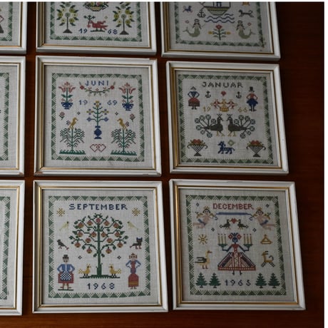 Vintage danish fremme emboridery tapestry 'February'