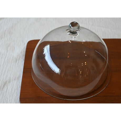 Backman vintage teak cutting tray with glass dome