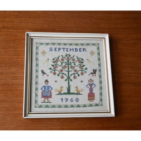 Vintage danish fremme emboridery tapestry 'September'