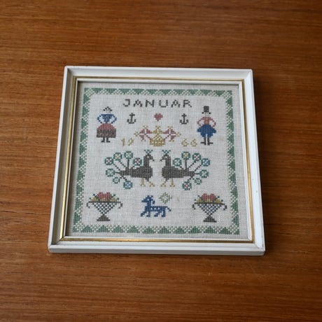 Vintage danish fremme emboridery tapestry 'January'