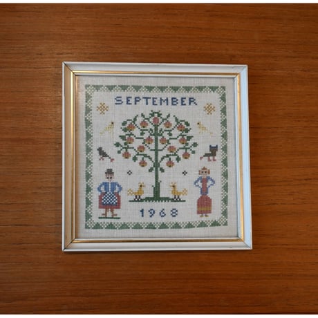 Vintage danish fremme emboridery tapestry 'September'