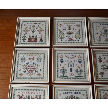 Vintage danish fremme emboridery tapestry 'September'