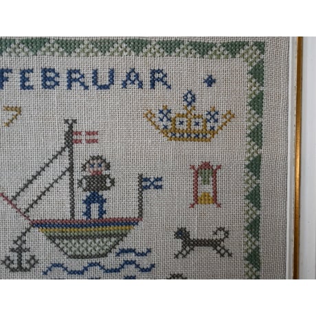 Vintage danish fremme emboridery tapestry 'February'