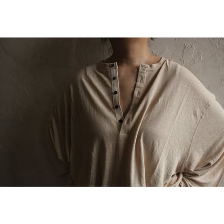 Linen Jersey Henley Neck Middle Length L/S Tee / 〼〼:masumasu
