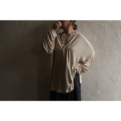Linen Jersey Henley Neck Middle Length L/S Tee / 〼〼:masumasu
