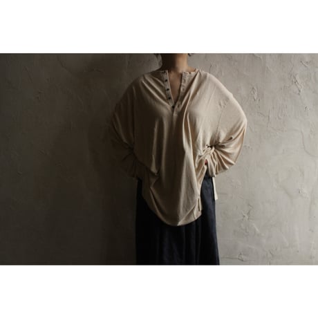 Linen Jersey Henley Neck Middle Length L/S Tee / 〼〼:masumasu