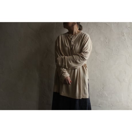 Linen Jersey Henley Neck Middle Length L/S Tee / 〼〼:masumasu