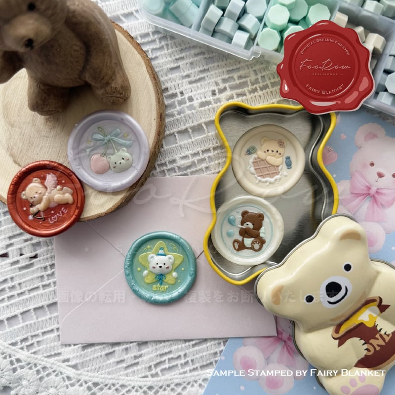 Sugarリアルくまちゃんチェック×①♡簡易的シーリングスタンプ収納ボックス❤︎ SELECT】くまちゃんPARTY【3Dスタンプヘッド】【在庫限り