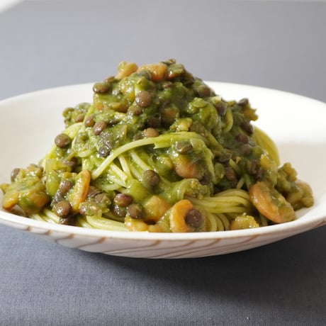海老とレンズ豆のグリーンソース
