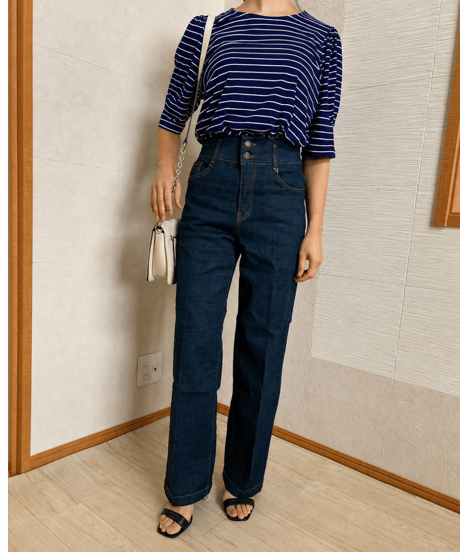 デザインスリーブボーダートップス・全2色(￥6,490)