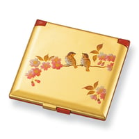 M14534-2　角コンパクトミラー　箔工芸花鳥