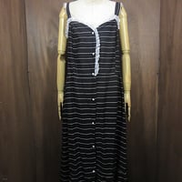 ビンテージ70's80's●レース付きボーダーキャミソールワンピース黒×白size 2X●260808n7-w-nsdrsレトロドレスノースリーブレディース古着