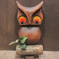 ビンテージ70's●ウッドフクロウ壁掛け●260713n7-sign木製ふくろうウォールデコレトロインテリア雑貨小物