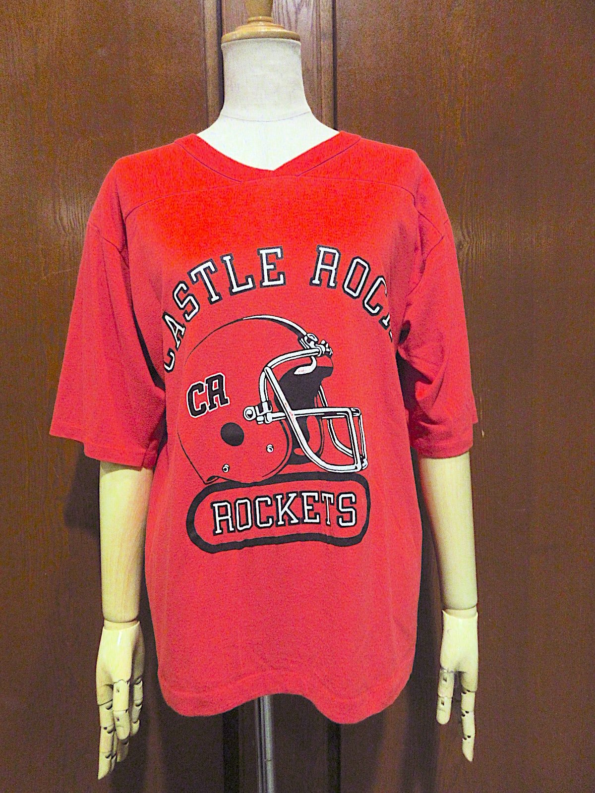 ビンテージ80's○CASTLE ROCK ROCKETSフットボールTシャツ赤size L○