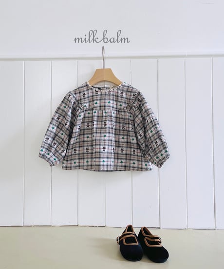 6[予約]milkbalm check bear blouse