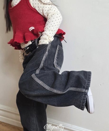 7[予約]ELLYMOLLY linework fleece denim pants