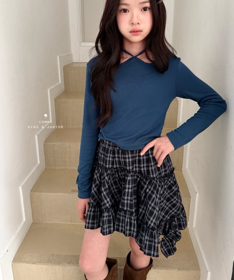 36[予約]COMMA check asymmetrical skirt
