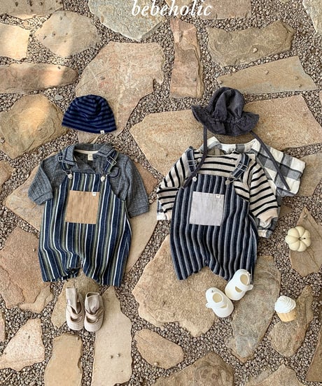 50[予約]bebeholic more stripe suspender suit