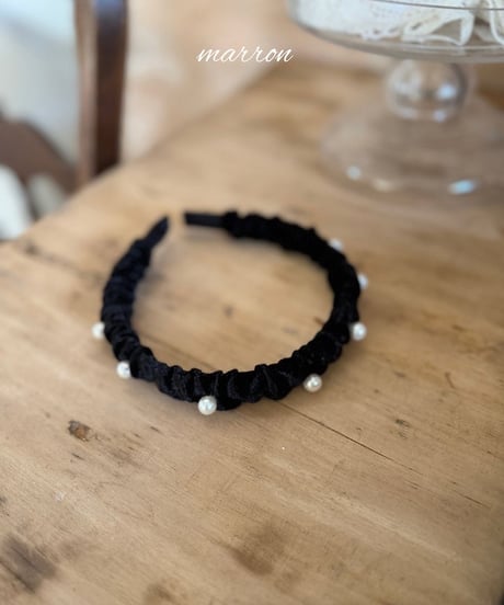 70[予約]marron velvet pearl headband