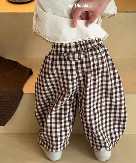 12[予約]ololala brownie check balloon pants