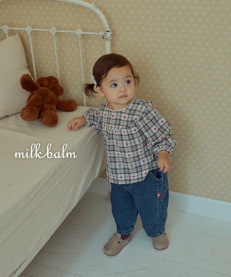 6[予約]milkbalm check bear blouse