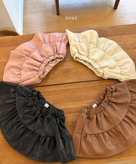 10[予約]ohho leather shirred skirt