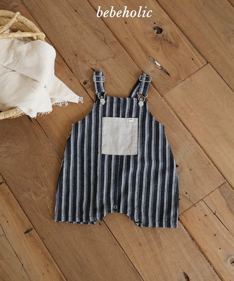 50[予約]bebeholic more stripe suspender suit