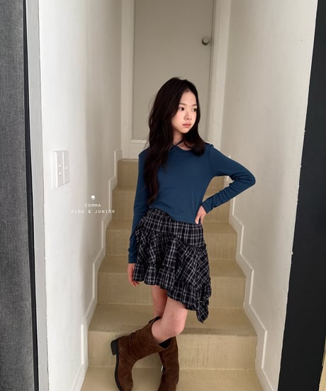36[予約]COMMA check asymmetrical skirt