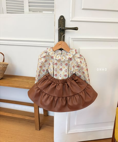 10[予約]ohho leather shirred skirt