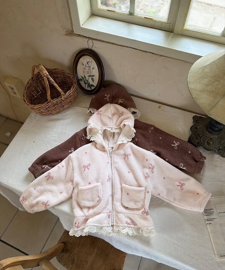 2[予約]marron ribbon hooded zip-up(XS-L)