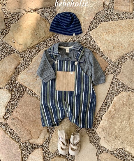 50[予約]bebeholic more stripe suspender suit