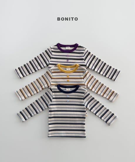 51[予約]bonito heart button stripe tee