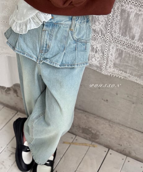 26[予約]poisson pleated denim skirt pants