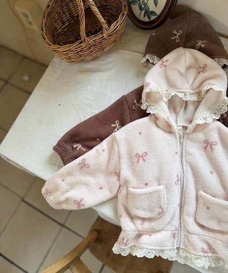 2[予約]marron ribbon hooded zip-up(XS-L)