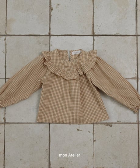 10[予約]mon Atelier check frill blouse
