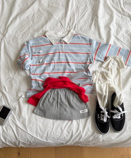 18[予約]ninibello milkey stripe collar tee