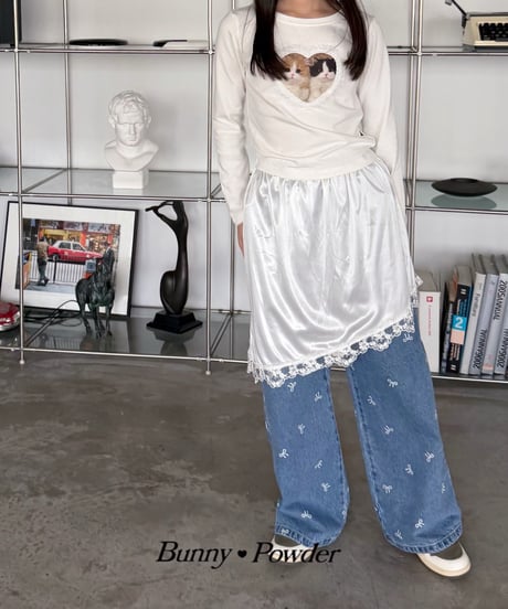 49[予約]bunny powder ribbon denim pants