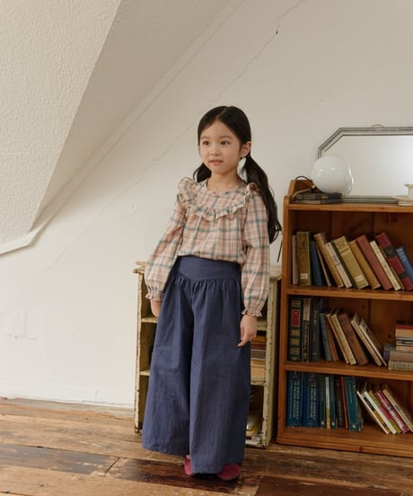 10[予約]mon Atelier check frill blouse