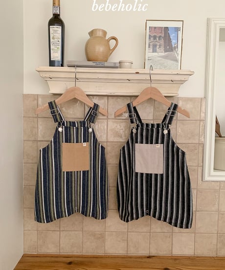 50[予約]bebeholic more stripe suspender suit
