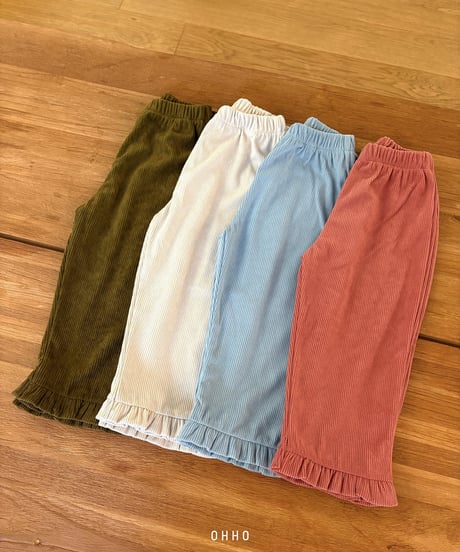 22[予約]ohho soft corduroy frill pants