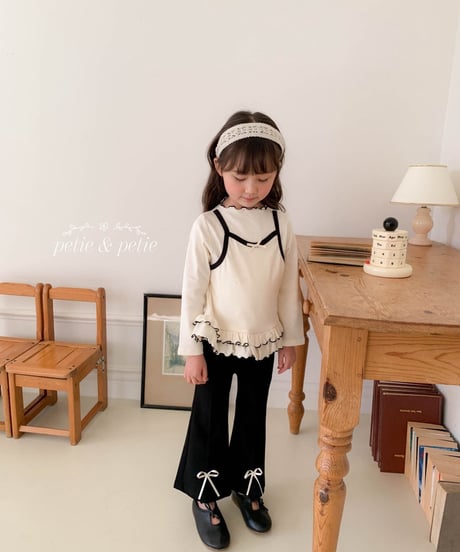 40[予約]petit&petit pearl ribbon trumpet pants