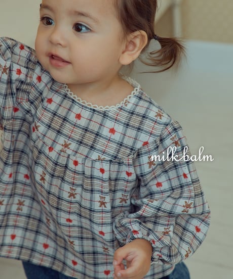 6[予約]milkbalm check bear blouse