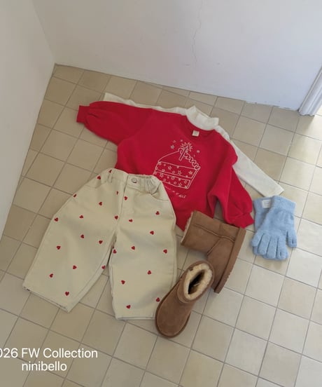 42[予約]ninibello milk heart embroidery pants