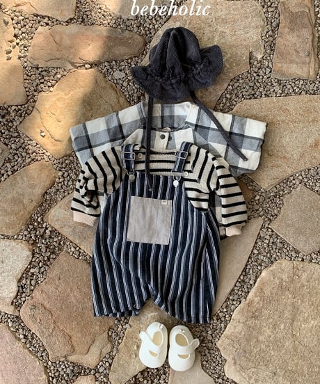 50[予約]bebeholic more stripe suspender suit