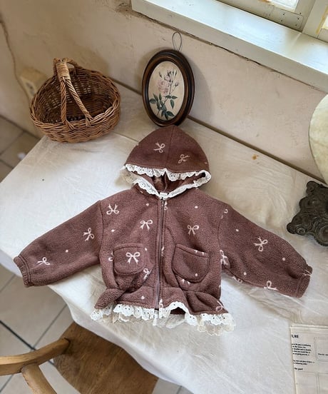 2[予約]marron ribbon hooded zip-up(XS-L)