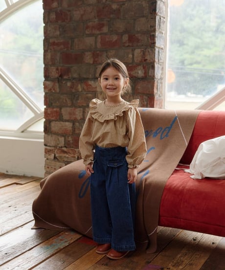 10[予約]mon Atelier check frill blouse