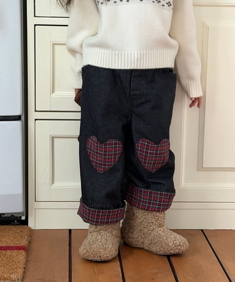 41[予約]ninibello love me plaid denim pants