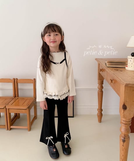 40[予約]petit&petit pearl ribbon trumpet pants