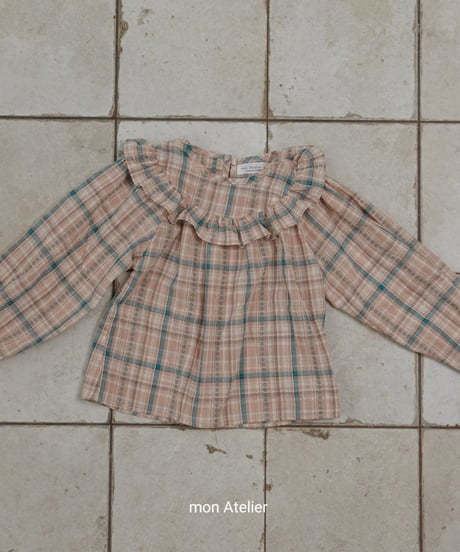 10[予約]mon Atelier check frill blouse