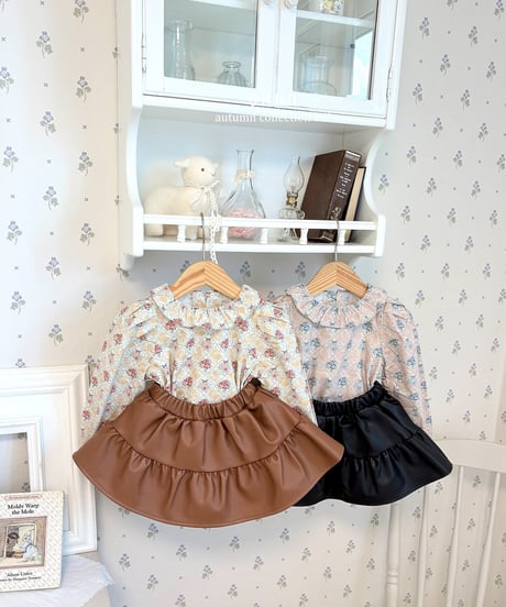 10[予約]ohho leather shirred skirt